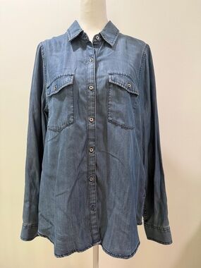 White House Black Market Light Blue Denim Shirt